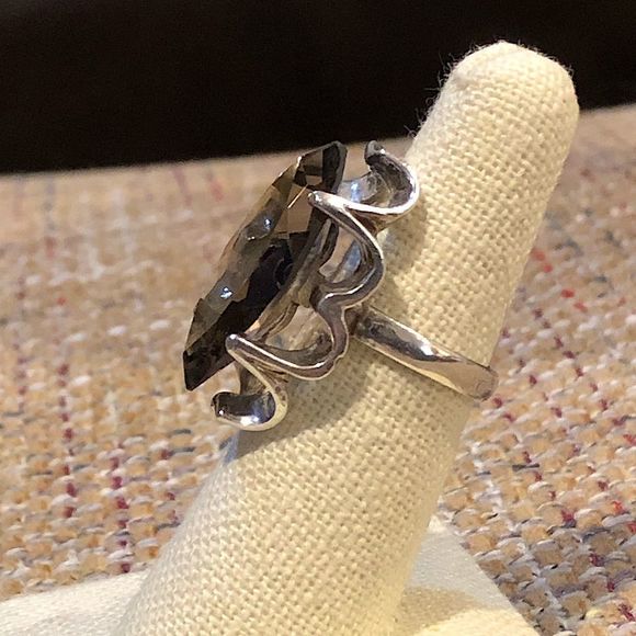 Faceted Smokey Quartz Faceted Tension Mount Vintage Sterling Silver Ring Sz 6 - Picture 10 of 16